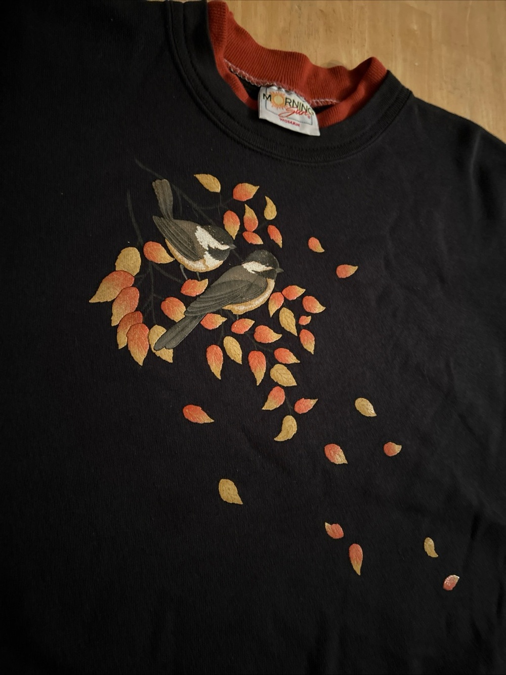 Vintage Morning Sun crew neck sweatshirt autumn fall birds leaves woman’s 2XL